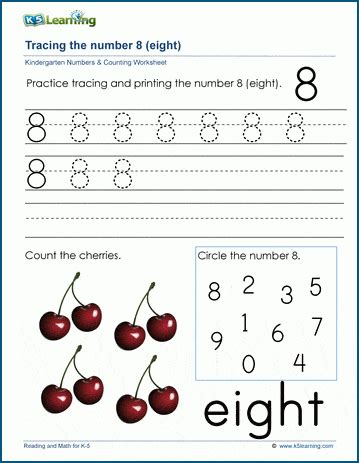 The Number 8 Eight K5 Learning Number 8 Tracing Worksheet - Number 8 Tracing Worksheet