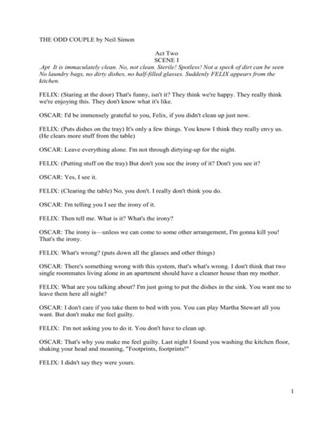 The Odd Couple Script