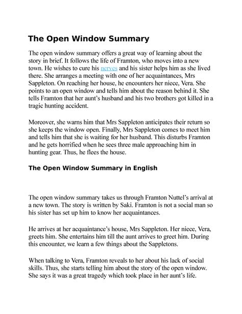 The Open Window Summary