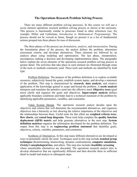 the operations research problem solving process