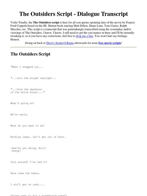 The Outsiders Script Dialogue Transcript