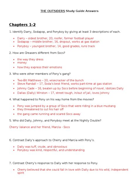 The Outsiders Study Guide Questions And Answers