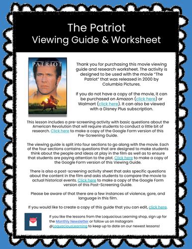 The Patriot Viewing Guide Amp Worksheets The American The Patriot Worksheet - The Patriot Worksheet