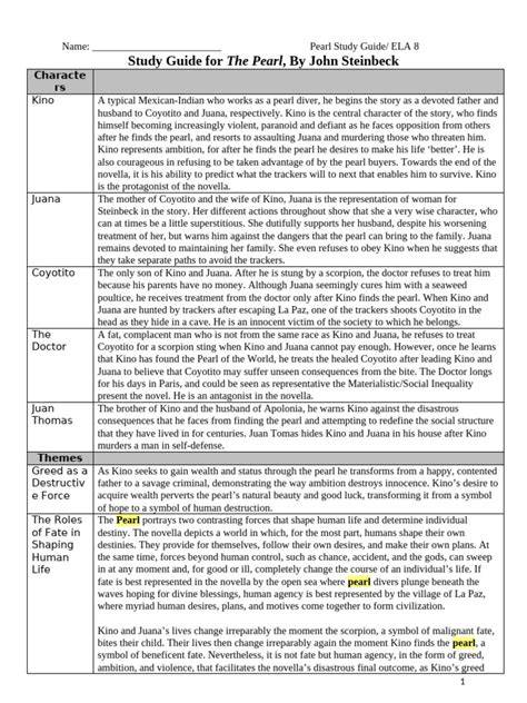 The Pearl Study Guide
