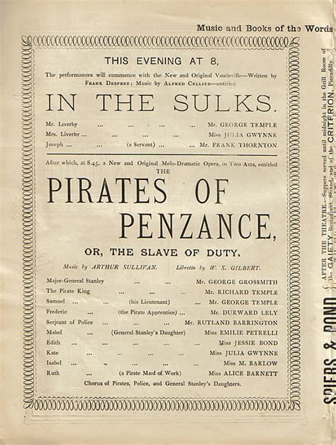 The Pirates Of Penzance Program Summer 1980 Or The Slave Of Duty