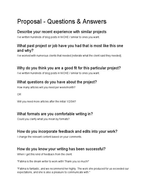 The Proposal Question Answers