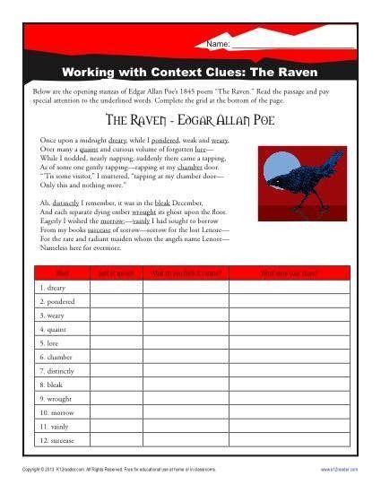  The Raven Vocabulary Worksheet - The Raven Vocabulary Worksheet