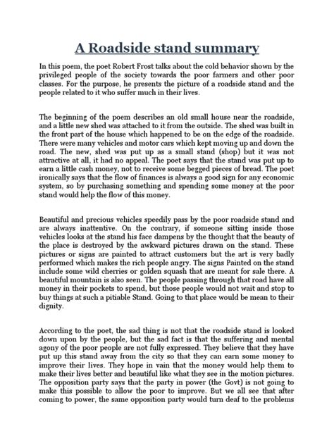 The Roadside Stand Summary