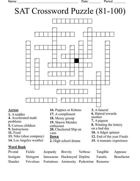 The Sat Crossword Challenge Activity Education Com Big Part Of A Grade Crossword - Big Part Of A Grade Crossword