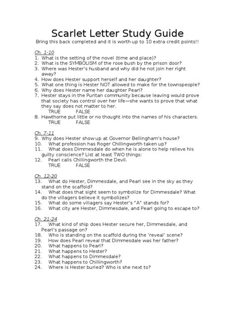 The Scarlet Letter Study Guide Questions Answers