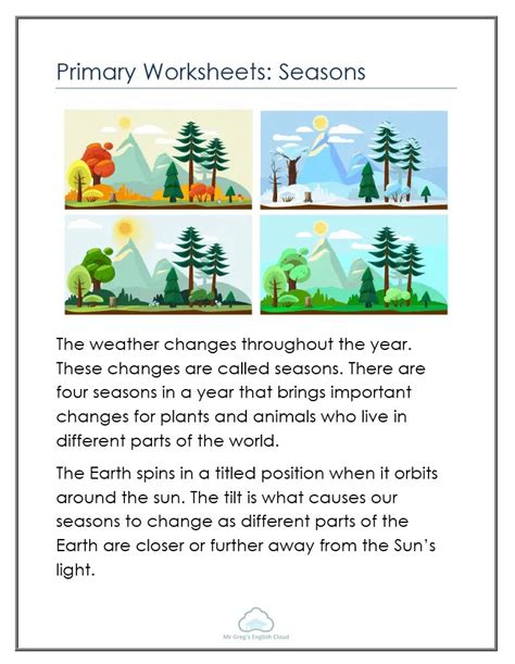 The Seasons Reading Comprehension Worksheet Literacy Twinkl The Seasons Worksheet - The Seasons Worksheet