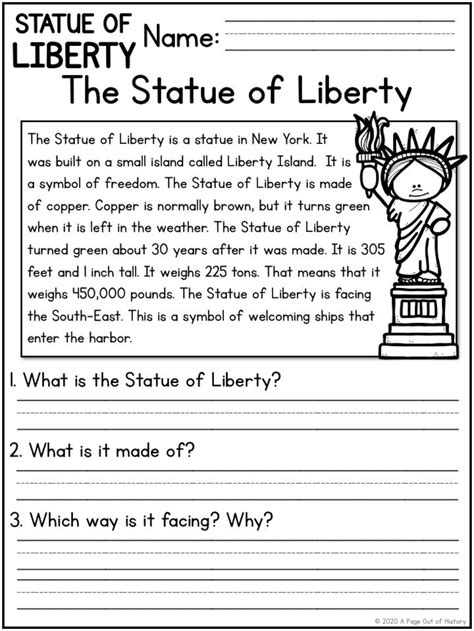 The Statue Of Liberty Reading Comprehension Worksheet Statue Of Liberty Worksheet - Statue Of Liberty Worksheet