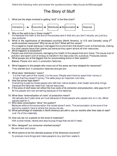 The Story Of Stuff Worksheet Dynamically Created Math Worksheets - Dynamically Created Math Worksheets