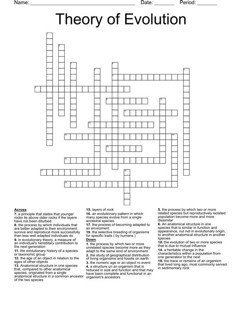 The Theory Of Evolution Crossword Puzzle Answer Key
