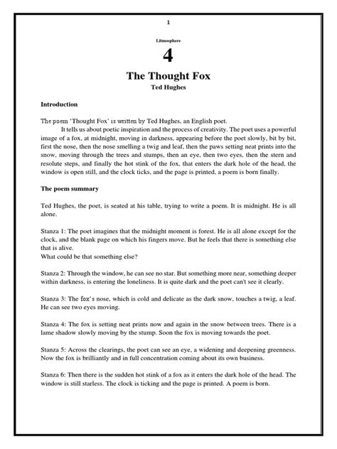 The Thought Fox Summary