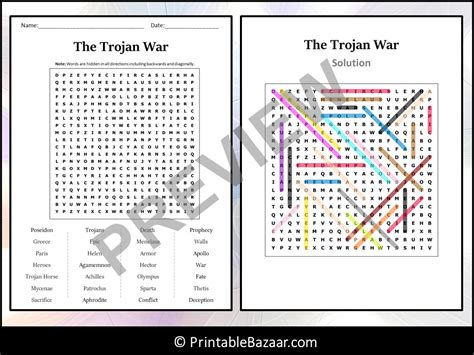 The Trojan War Word Search Puzzle Worksheet Activity Trojan War Worksheet - Trojan War Worksheet
