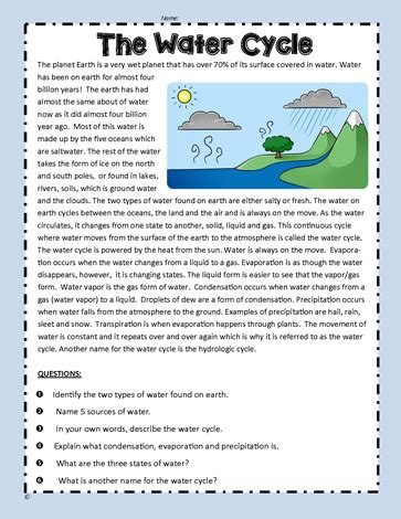 The Water Cycle Reading Comprehension Passage Printable Worksheet The Water Cycle Worksheet Answer Key - The Water Cycle Worksheet Answer Key