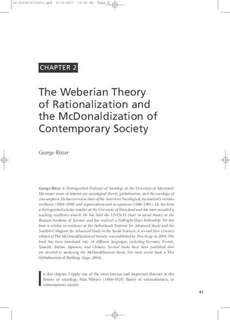 the weberian theory of rationalization and the