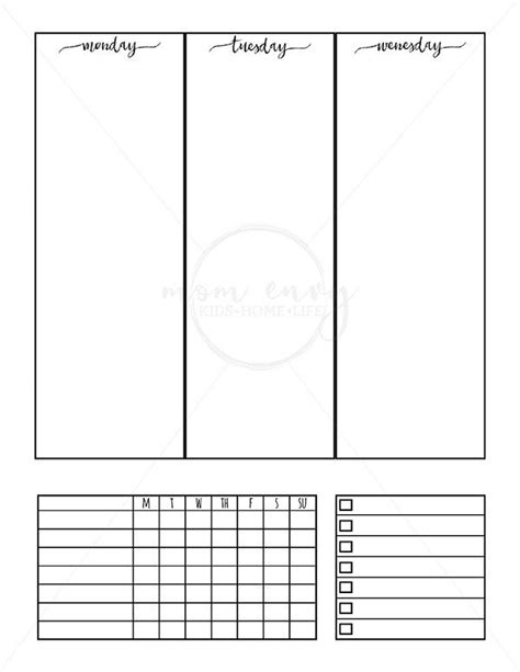 the weekly planner is shown in white and has two lines on each side