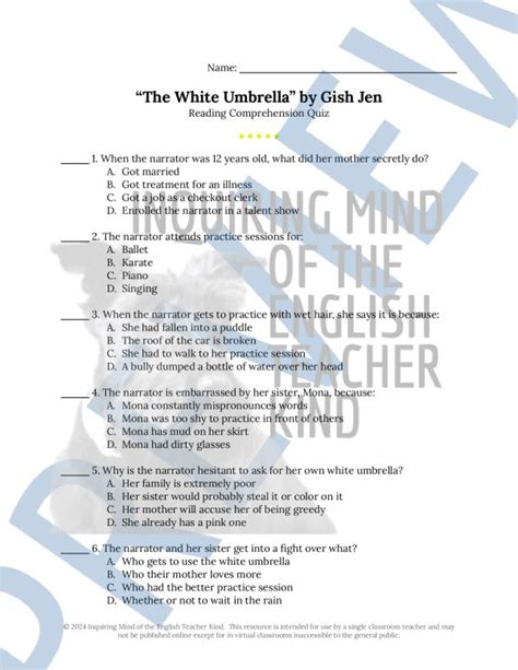 The White Umbrella Answer Key
