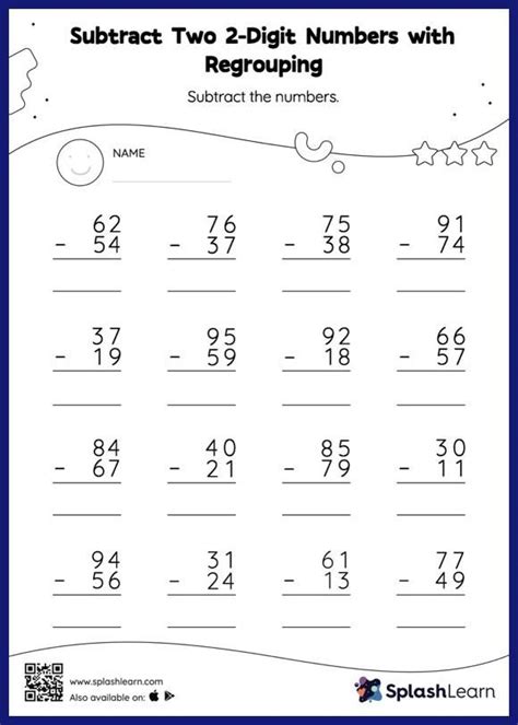 the worksheet for subtraction is shown with two numbers and one number