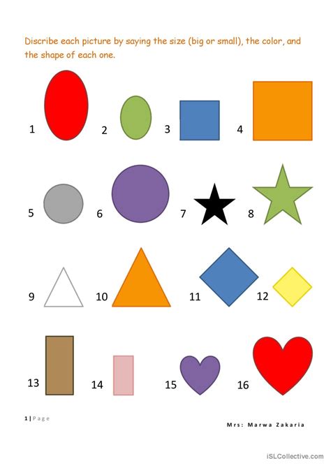 the worksheet is filled with different shapes and sizes to help