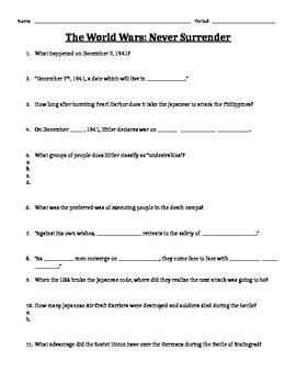 The World Wars Never Surrender Fill In The Blank Worksheet