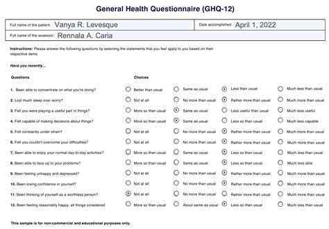 Read Online The 12 Item General Health Questionnaire Ghq 12 