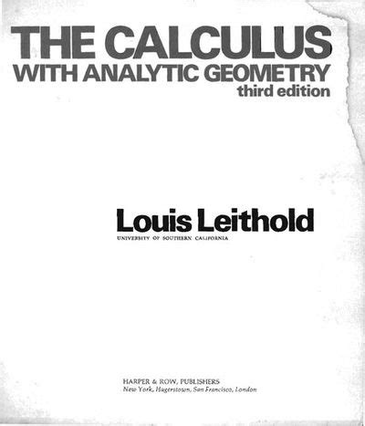 Read Online The Calculus With Analytic Geometry Louis Leithold Pdf 4 Ed Solution 