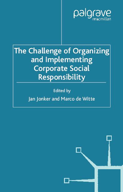 Read The Challenge Of Organising And Implementing Corporate Social Responsibility 