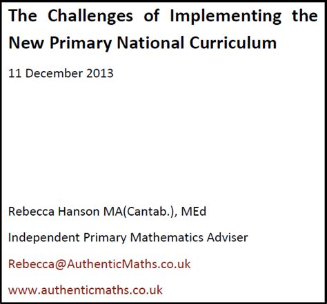 Read Online The Challenges Of Implementing The New Primary National 