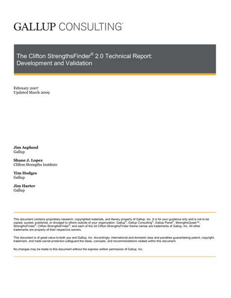 Read Online The Clifton Strengthsfinder Technical Report Development 