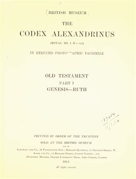 Full Download The Codex Alexandrinus Royal Ms 1 D V Viii In Reduced Photographic Facsimile Old Testament Part I Genesis Ruth 