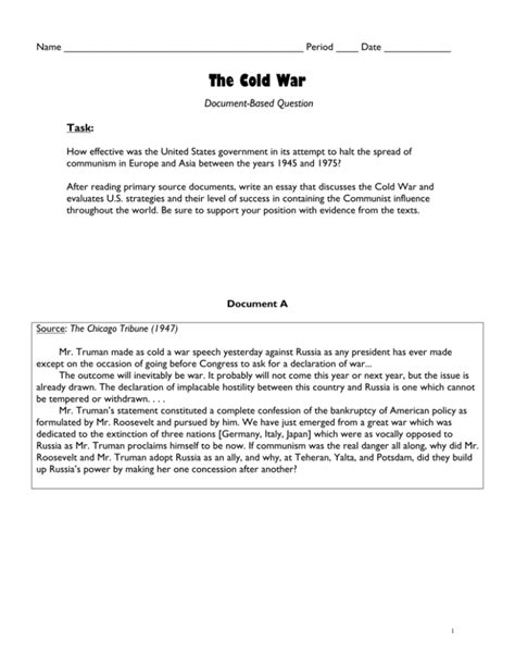 Full Download The Cold War Document Based Questions Dbq Activity Name 