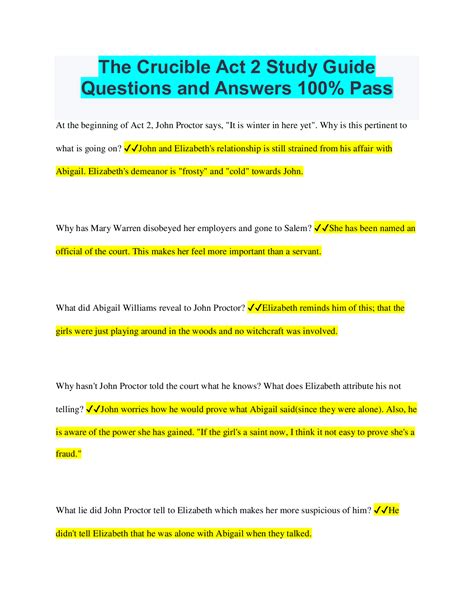 Download The Crucible Study Guide Questions And Answers Act 2 