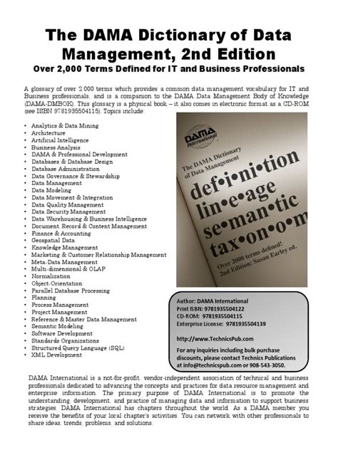 Read Online The Dama Dictionary Of Data Management Over 2 000 Terms Defined For It And Business Professionals 