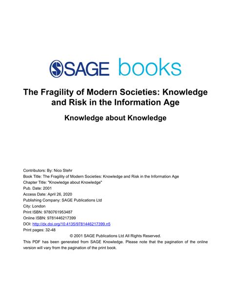 Read Online The Fragility Of Modern Societies Knowledge And Risk In The Information Age 1St Edition 