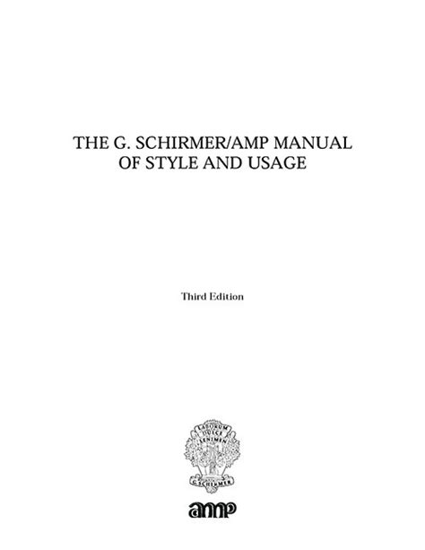 Read Online The G Schirmer Manual Of Style And Usage 