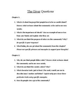 Read The Giver Chapter Questions And Answers 