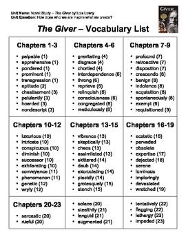 Download The Giver Chapter Vocabulary Words 