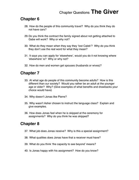 Read The Giver Questions By Chapter 