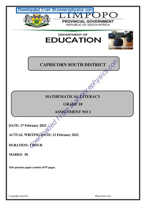 Read Online The Grade 10 Question Paper Of Mathematics From Capricorn District March 2014 