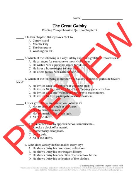 Full Download The Great Gatsby Answers Chapter 5 
