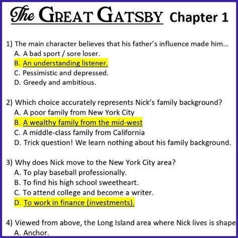 Read Online The Great Gatsby Questions And Answers Chapter 8 