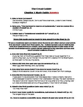 Read Online The Great Gatsby Study Guide Answers Chapter 1 