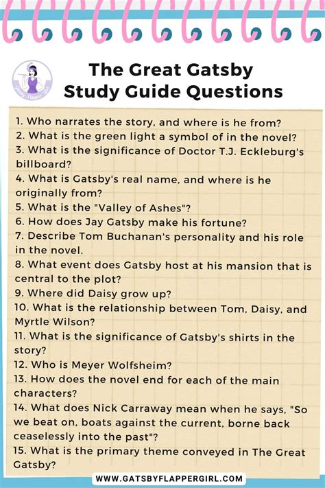 Download The Great Gatsby Study Guide Questions And Answers 