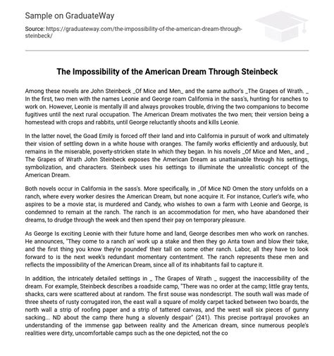 Download The Impossibility Of The American Dream Through Steinbeck 