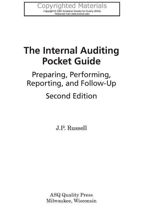 Read Online The Internal Auditing Pocket Guide Preparing Performing Reporting And Follow Up Second Edition 