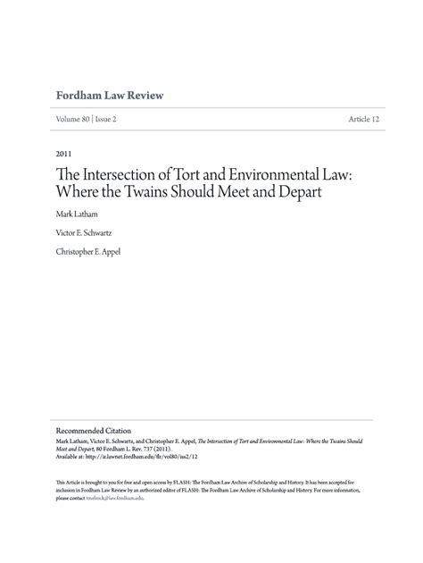 Read The Intersection Of Tort And Environmental Law Where The 