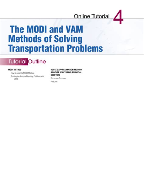 Read The Modi And Vam Methods Of Solving Transportation Problems 